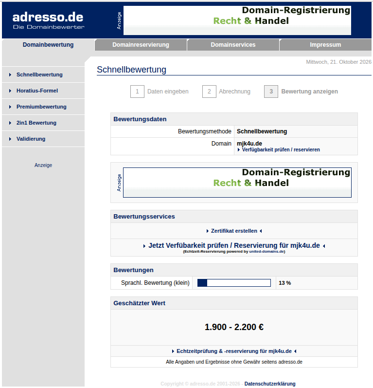 Schnellbewertung von adresso.de für mjk4u.de